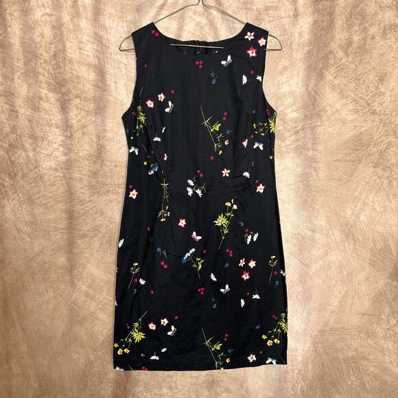 Vintage 90s Teddi Floral Butterfly Print Sleeveless Shift Dress Black Whimsigoth - Picture 7 of 7